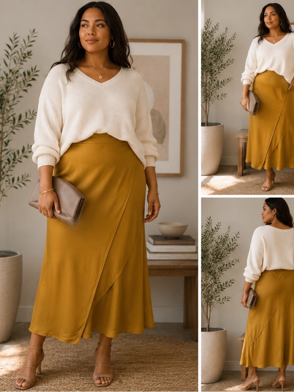 Anthropologie Saturday/Sunday Mustard Satin Wrap Midi Skirt – Size Large